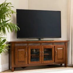 TV Console With Slate Tiles In Distressed Rustic Autumn, 56-Inch