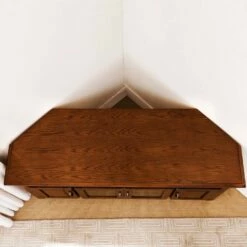 TV Console With Slate Tiles In Distressed Rustic Autumn, 56-Inch -US Home Sales Store rustic oak tv console 62 inch 7