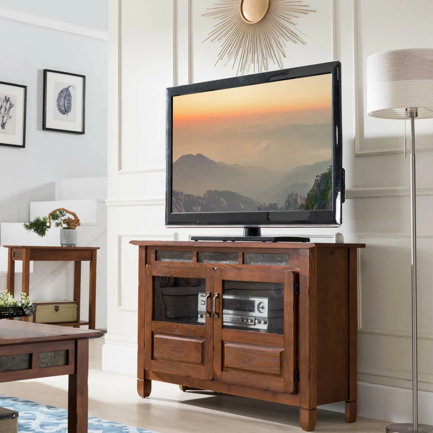 Rustic Oak TV Stand In Distressed Rustic Autumn, 46-Inch 5 Rustic Oak TV Stand In Distressed Rustic Autumn, 46-Inch - Image 5