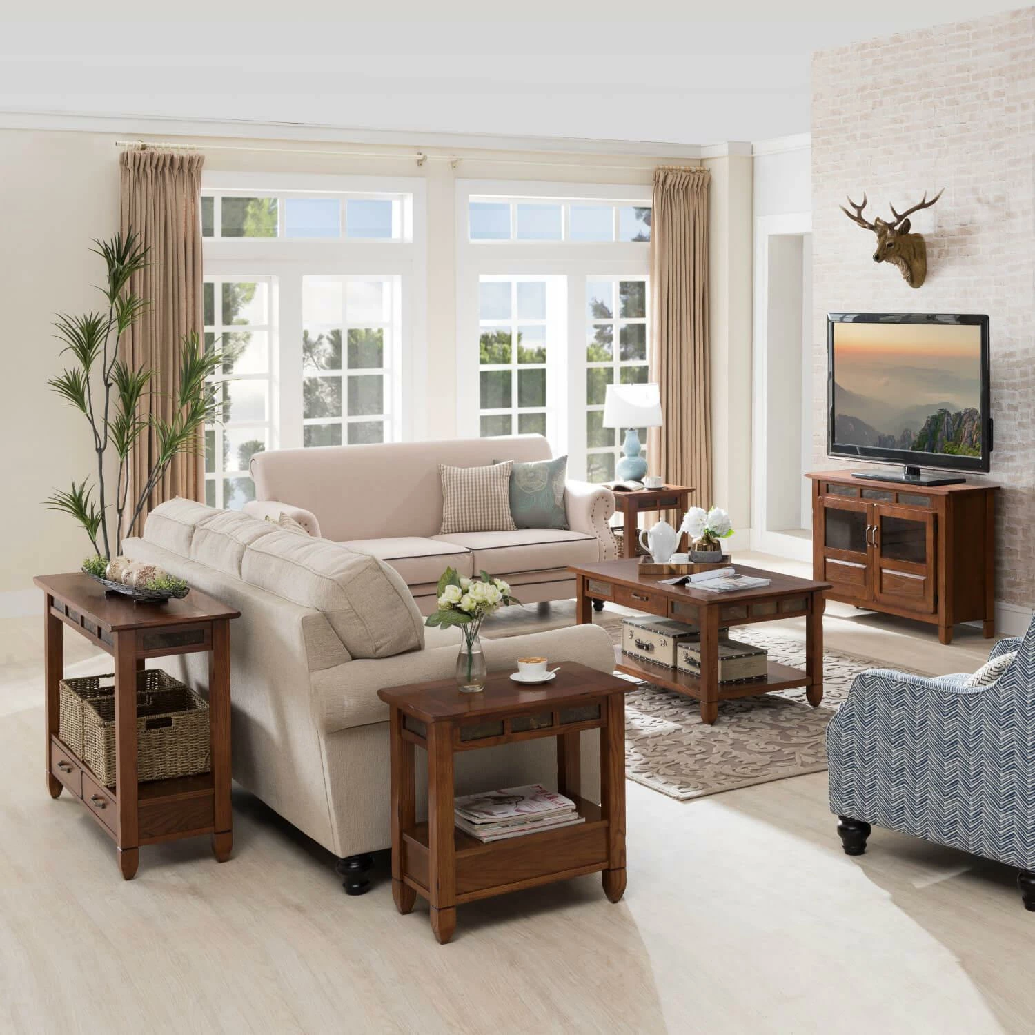 Rustic Oak TV Stand In Distressed Rustic Autumn, 46-Inch 9 Rustic Oak TV Stand In Distressed Rustic Autumn, 46-Inch - Image 9