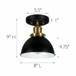Savannah Semi-Flush Ceiling Mount In Matte Black And Satin Gold -US Home Sales Store savannah matte black satin gold 1 light semi flush ceiling mount 5