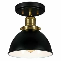 Savannah Semi-Flush Ceiling Mount In Matte Black And Satin Gold -US Home Sales Store savannah matte black satin gold 1 light semi flush ceiling mount 7