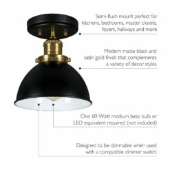 Savannah Semi-Flush Ceiling Mount In Matte Black And Satin Gold -US Home Sales Store savannah matte black satin gold 1 light semi flush ceiling mount 8