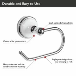 Savannah Toilet Paper Holder In Polished Chrome And White -US Home Sales Store savannah toilet paper holder pc white 3