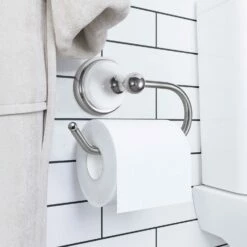 Savannah Toilet Paper Holder In Polished Chrome And White -US Home Sales Store savannah toilet paper holder pc white 5