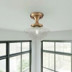 Schoolhouse Ceiling Light In Satin Gold -US Home Sales Store schoolhouse satin gold ceiling light 2