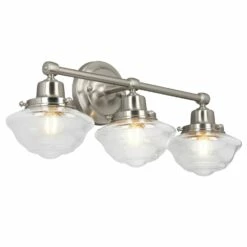 Schoolhouse Vanity Light In Satin Nickel, 3-Bulb -US Home Sales Store schoolhouse vanity light satin nickel 6