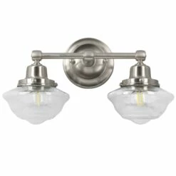 Schoolhouse Wall Light In Satin Nickel, 2-Light