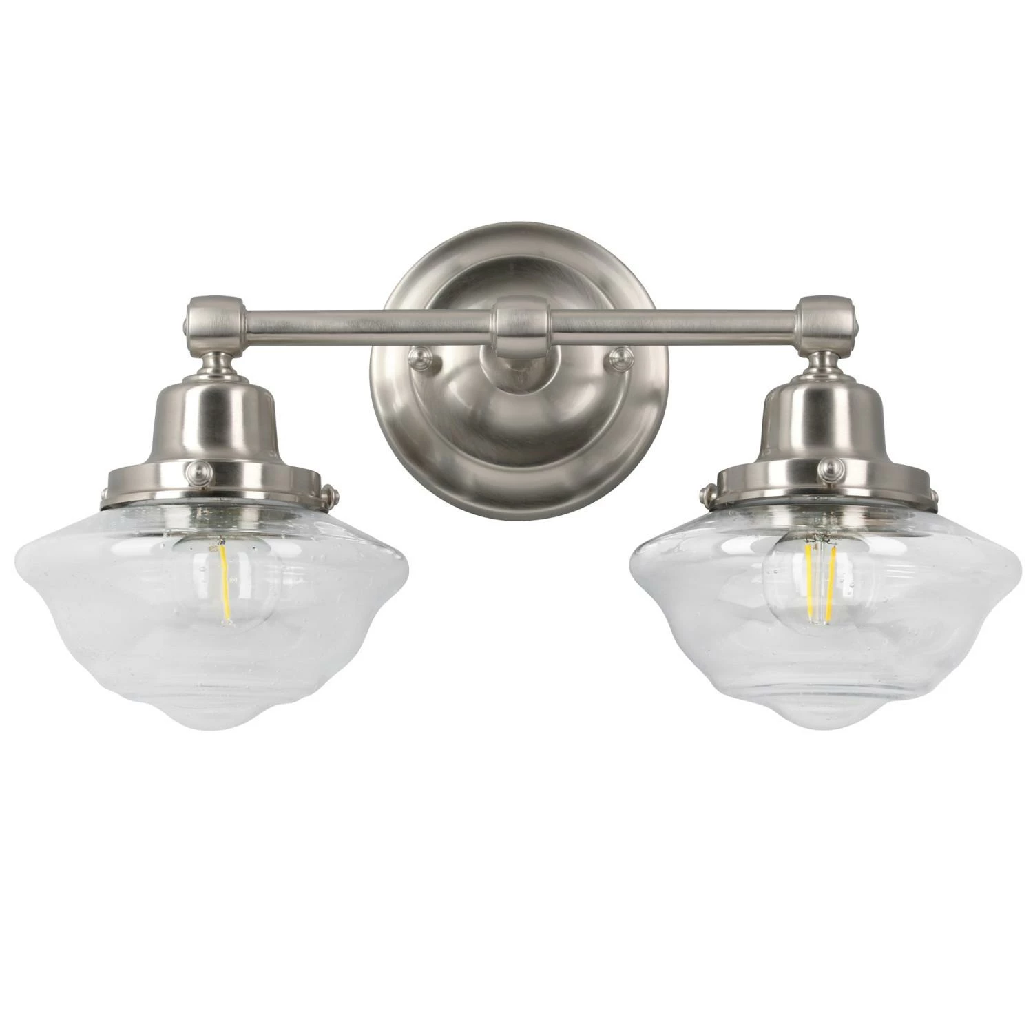 Schoolhouse Wall Light In Satin Nickel, 2-Light 1 Schoolhouse Wall Light In Satin Nickel, 2-Light