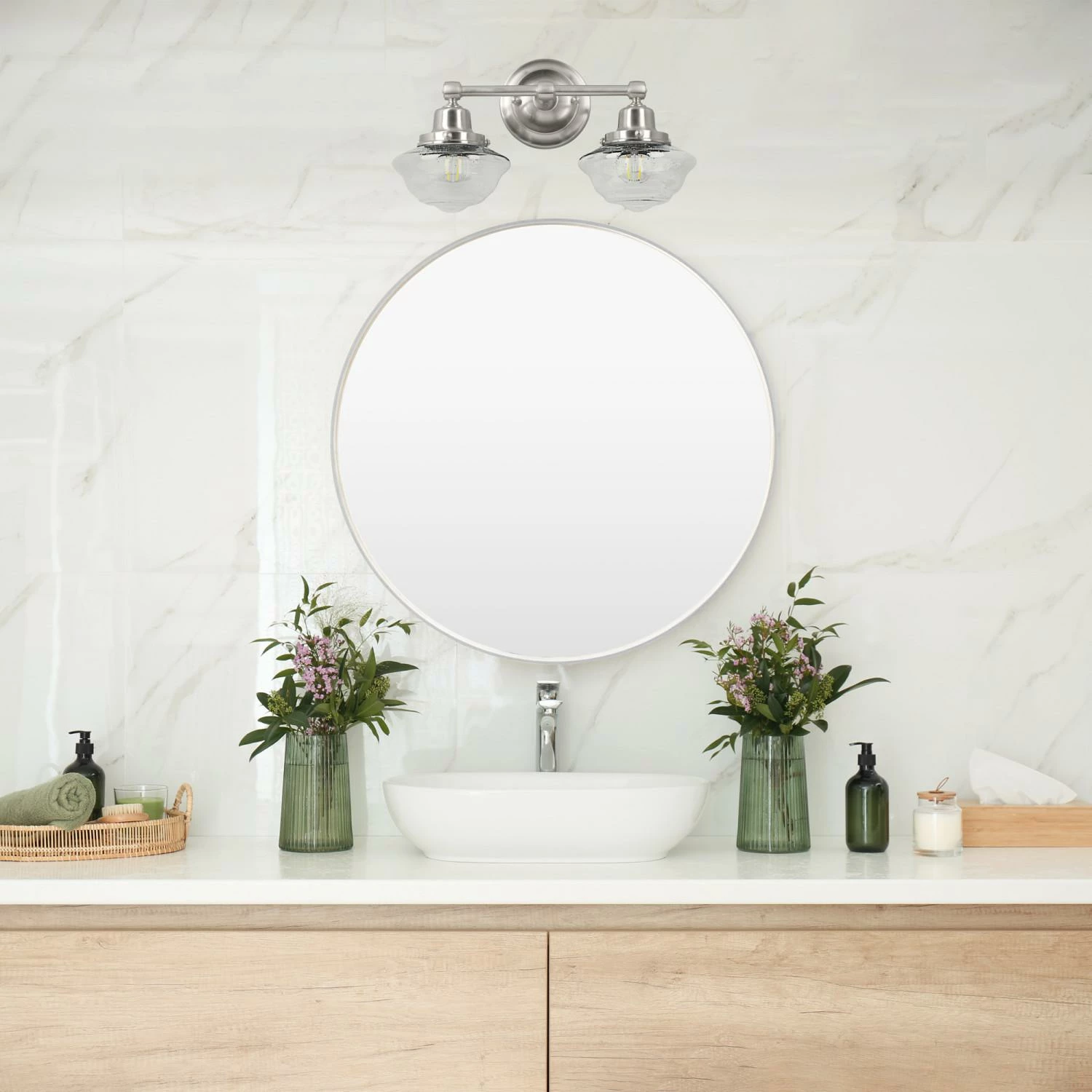 Schoolhouse Wall Light In Satin Nickel, 2-Light 2 Schoolhouse Wall Light In Satin Nickel, 2-Light - Image 2