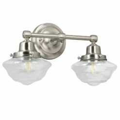 Schoolhouse Wall Light In Satin Nickel, 2-Light 10 Schoolhouse Wall Light In Satin Nickel, 2-Light -US Home Sales Store schoolhouse wall light satin nickel 5