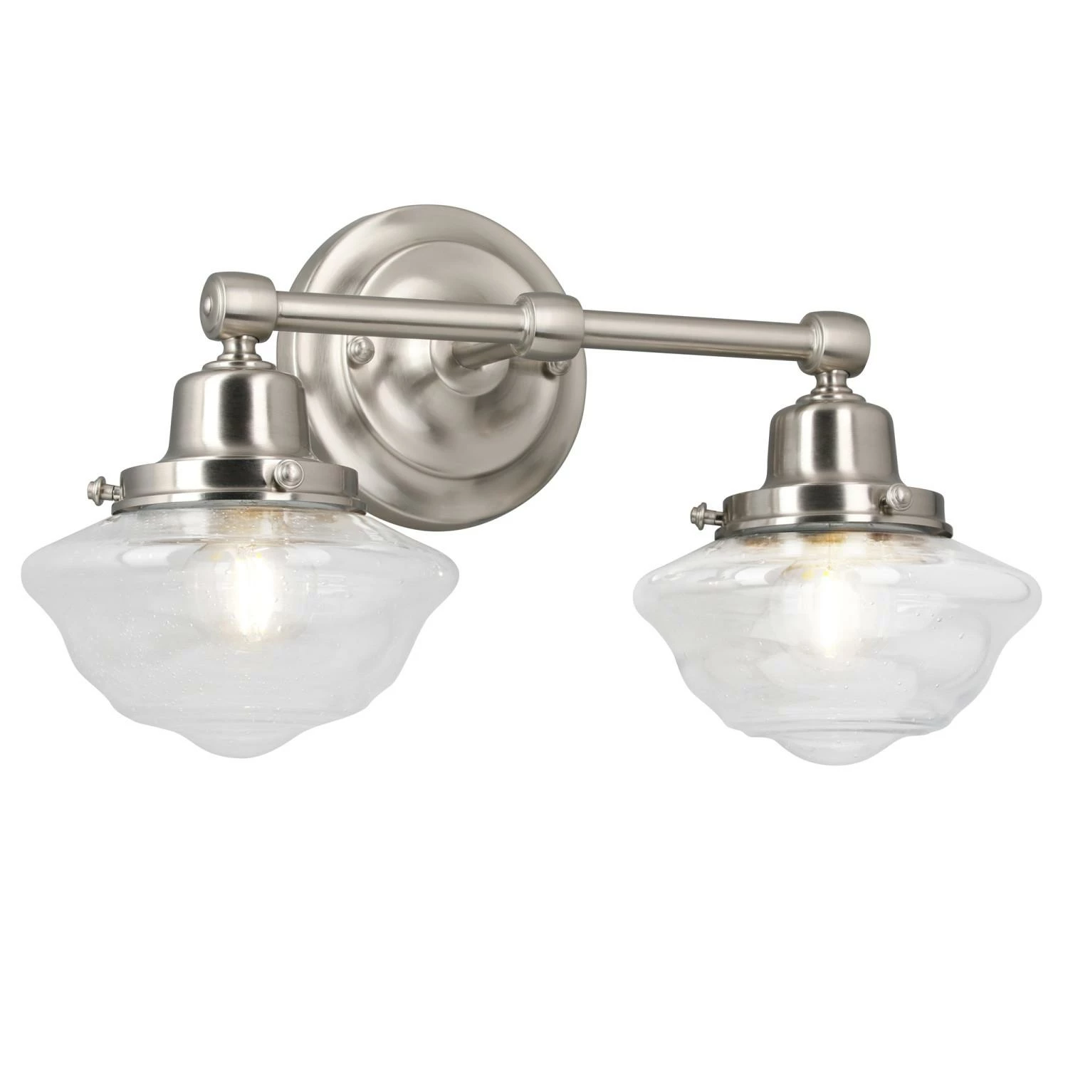 Schoolhouse Wall Light In Satin Nickel, 2-Light 6 Schoolhouse Wall Light In Satin Nickel, 2-Light - Image 6
