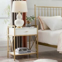 Claudette Side Table With A/C And USB Charger In White And Gold 12 Claudette Side Table With A/C And USB Charger In White And Gold -US Home Sales Store side table gold metal white 2