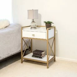 Claudette Side Table With A/C And USB Charger In White And Gold 14 Claudette Side Table With A/C And USB Charger In White And Gold -US Home Sales Store side table gold metal white 4