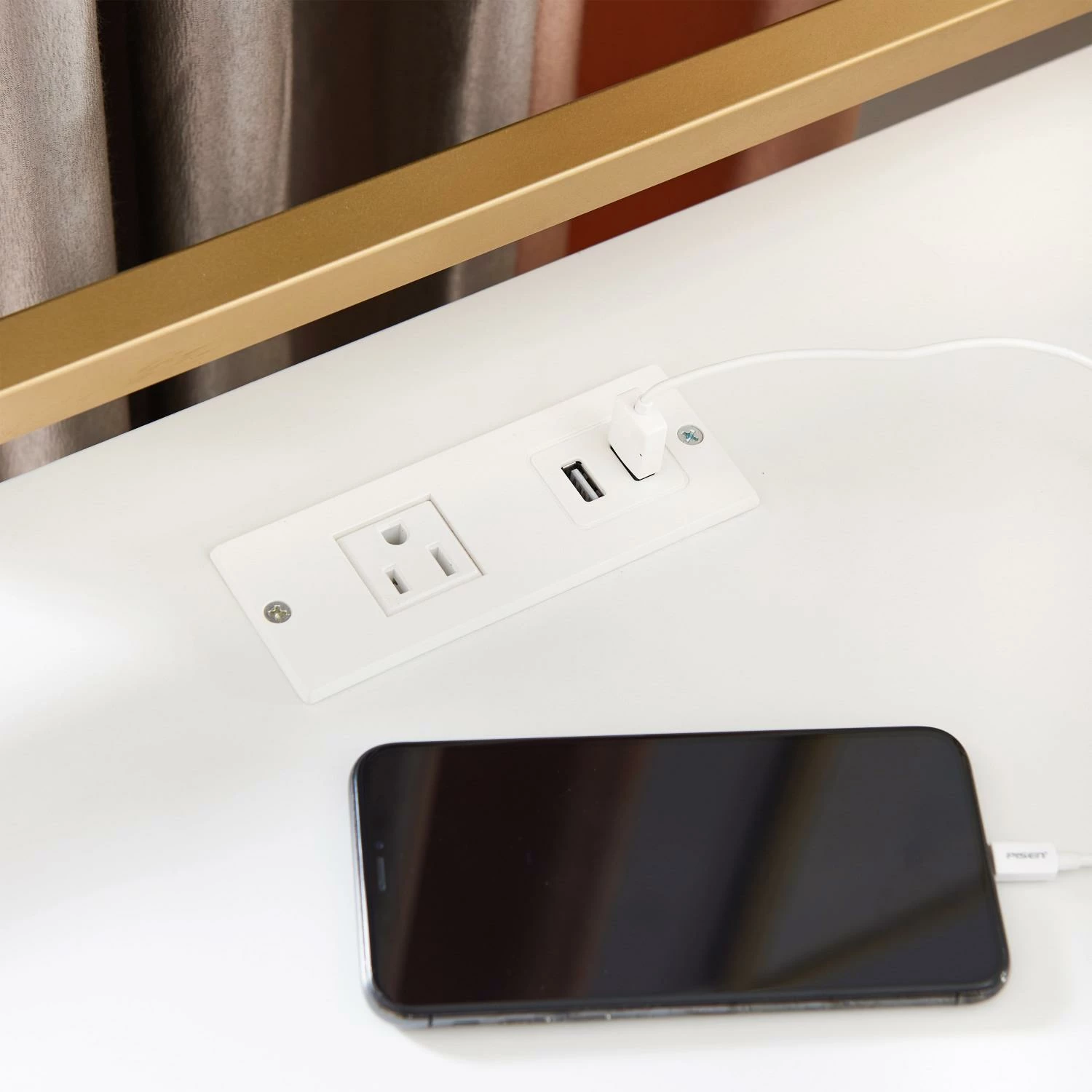 Claudette Side Table With A/C And USB Charger In White And Gold 8 Claudette Side Table With A/C And USB Charger In White And Gold - Image 8