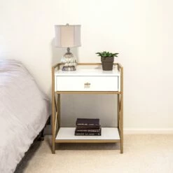 Claudette Side Table With A/C And USB Charger In White And Gold 18 Claudette Side Table With A/C And USB Charger In White And Gold -US Home Sales Store side table gold metal white 8