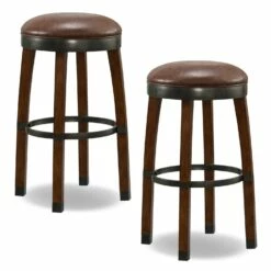 Sable Bar Stool With Sable Faux Leather Seat In Sienna, Set Of 2