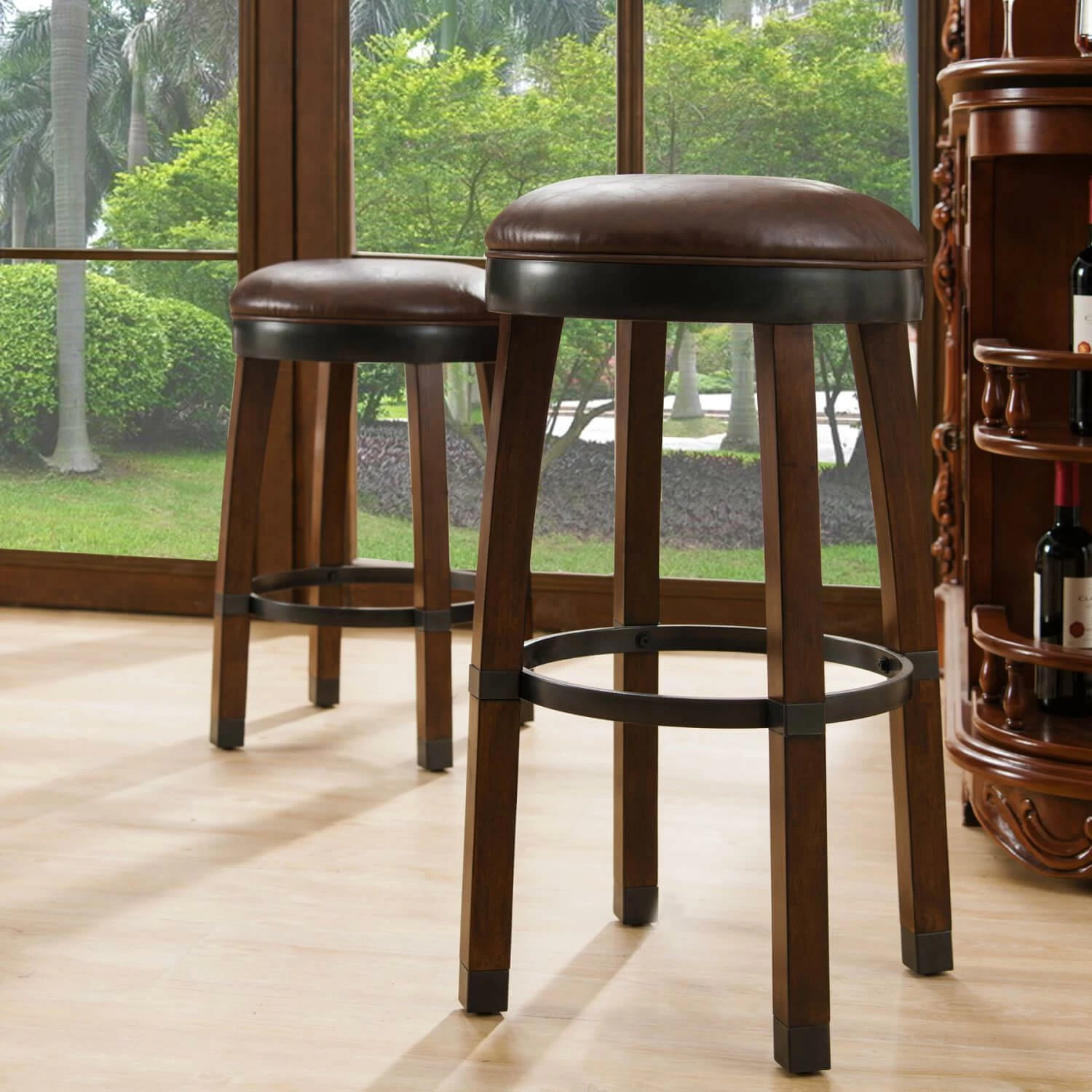 Sable Bar Stool With Sable Faux Leather Seat In Sienna, Set Of 2 2 Sable Bar Stool With Sable Faux Leather Seat In Sienna, Set Of 2 - Image 2