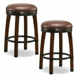 Counter Stool With Sable Faux Leather Seat In Sienna, Set Of 2