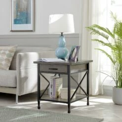 X Design End Table In Smoke Gray -US Home Sales Store smoke gray matte black drawer end table 3