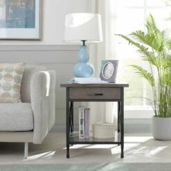 X Design End Table In Smoke Gray -US Home Sales Store smoke gray matte black drawer end table 4