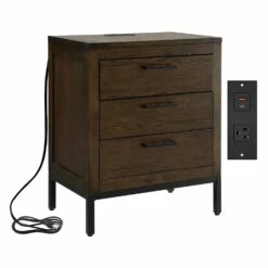 Tableau Side Table With USB-C, A/C And USB Charger In Distressed Riverstone