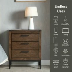 Tableau Side Table With USB-C, A/C And USB Charger In Distressed Riverstone -US Home Sales Store tableau rustic wood side table charger distressed riverstone 4