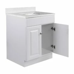 Vanity Combo Kit, Wyndham Ready To Assemble Vanity Base In White With Quartz Top In Snowdrift, 25-Inch -US Home Sales Store vanity combo wyndham rta base white quartz snowdrift 25 inch 3