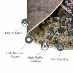 Vienne Round Area Rug Vintage Faded Ivory/Navy, 5-Foot-3-Inch -US Home Sales Store vienne vintage faded ivory navy area rug 5 feet 3 inches round 2