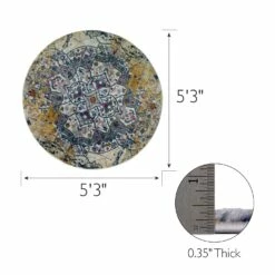 Vienne Round Area Rug Vintage Faded Ivory/Navy, 5-Foot-3-Inch -US Home Sales Store vienne vintage faded ivory navy area rug 5 feet 3 inches round 4