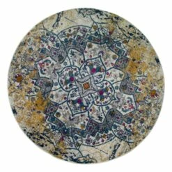 Vienne Round Area Rug Vintage Faded Ivory/Navy, 5-Foot-3-Inch -US Home Sales Store vienne vintage faded ivory navy area rug 5 feet 3 inches round 5
