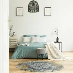 Vienne Round Area Rug Vintage Faded Ivory/Navy, 5-Foot-3-Inch -US Home Sales Store vienne vintage faded ivory navy area rug 5 feet 3 inches round 6