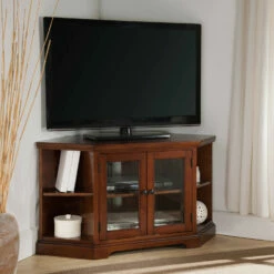 Westwood Corner TV Stand With Bookcases In Brown Cherry, 46-Inch