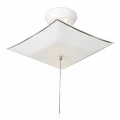 Square Ceiling Mount Fixture With Pull Chain In White, 2-Light