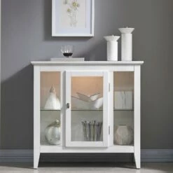 Entryway Curio Cabinet With Interior Light In Weathered White -US Home Sales Store white curio cabinet 3