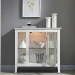 Entryway Curio Cabinet With Interior Light In Weathered White -US Home Sales Store white curio cabinet 4