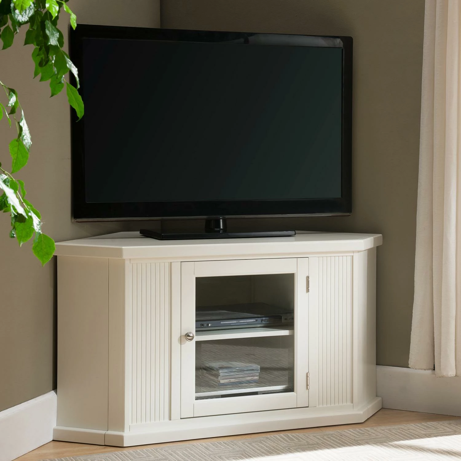 Corner TV Stand In White, 47-Inch 1 Corner TV Stand In White, 47-Inch