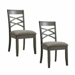 Wood X Back Dining Chair With Moss Heather In Graystone, Set Of 2