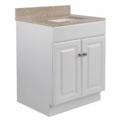 Wyndham Ready To Assemble Vanity With Golden Sand Granite Top In White, 24-Inch