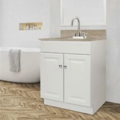 Wyndham Ready To Assemble Vanity With Golden Sand Granite Top In White, 24-Inch -US Home Sales Store wyndham 24 inch granite golden sand white vanity 3