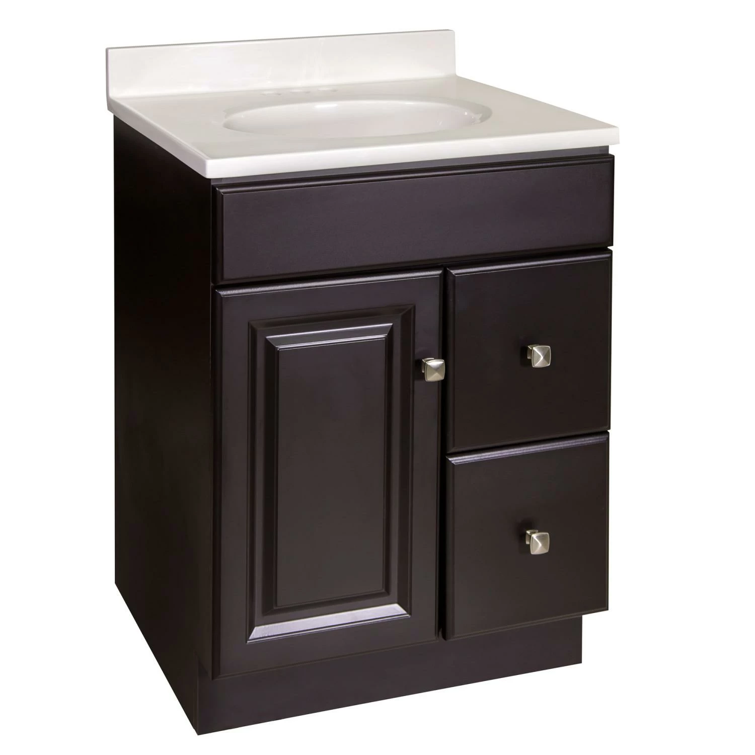 Wyndham Vanity With White Cultured Marble Top In Espresso, 25in X 19in 1 Wyndham Vanity With White Cultured Marble Top In Espresso, 25in X 19in