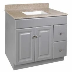 Wyndham Ready To Assemble Vanity With Golden Sand Granite Top In Gray, 37-Inch