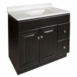 Wyndham Vanity With Solid High White Marble Top In Espresso 37-in