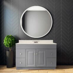 Wyndham Vanity With White Cultured Marble Top In Gray, 49-Inch -US Home Sales Store wyndham 49 inch white marble gray vanity 4