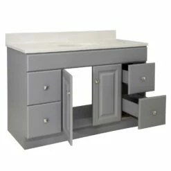 Wyndham Vanity With White Cultured Marble Top In Gray, 49-Inch -US Home Sales Store wyndham 49 inch white marble gray vanity 5
