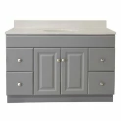 Wyndham Vanity With White Cultured Marble Top In Gray, 49-Inch -US Home Sales Store wyndham 49 inch white marble gray vanity 6