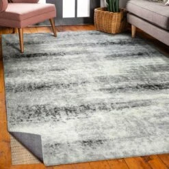 Zielle Area Rug In Watercolor Gray With Rug Pad 5-ft-3-in X 7-ft-7-in