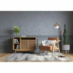 Zielle Area Rug With Soft Shag In Gray 5-ft-3-in X 7-ft-7-in -US Home Sales Store zielle soft shag watercolor gray area rug 5 by 7 7